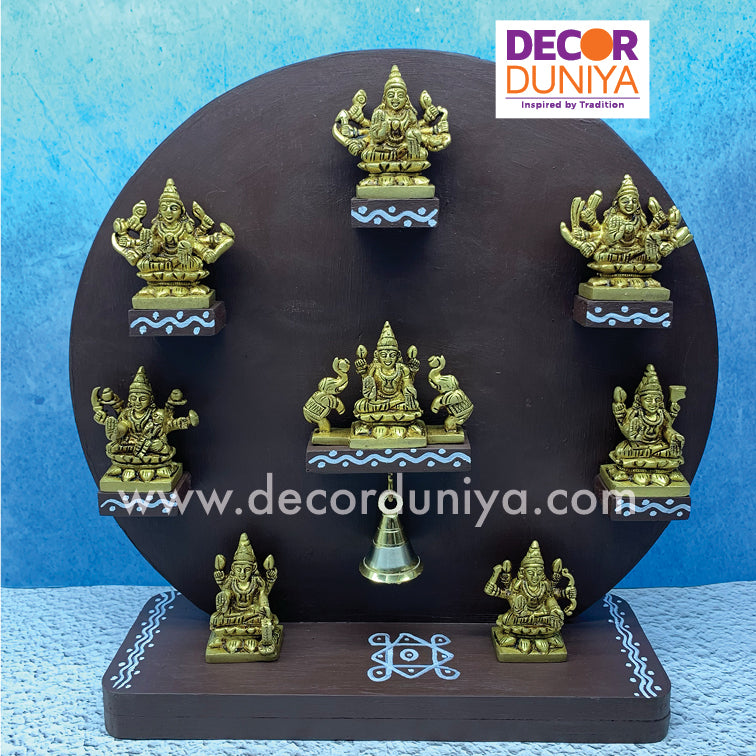 Wooden Handcrafted Stand with Brass Ashtalakshmi Set - ALC3