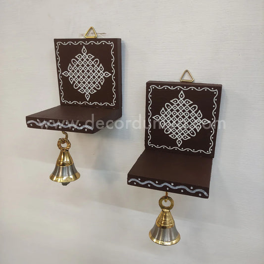 Wooden Kolam Wall Shelf Pair | Vilakku Madam - VM42