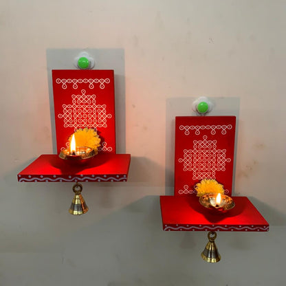 Wooden Kolam Wall Shelf Pair, Vilakku madam - VM8