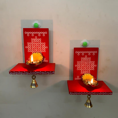 Wooden Kolam Wall Shelf Pair, Vilakku madam - VM8