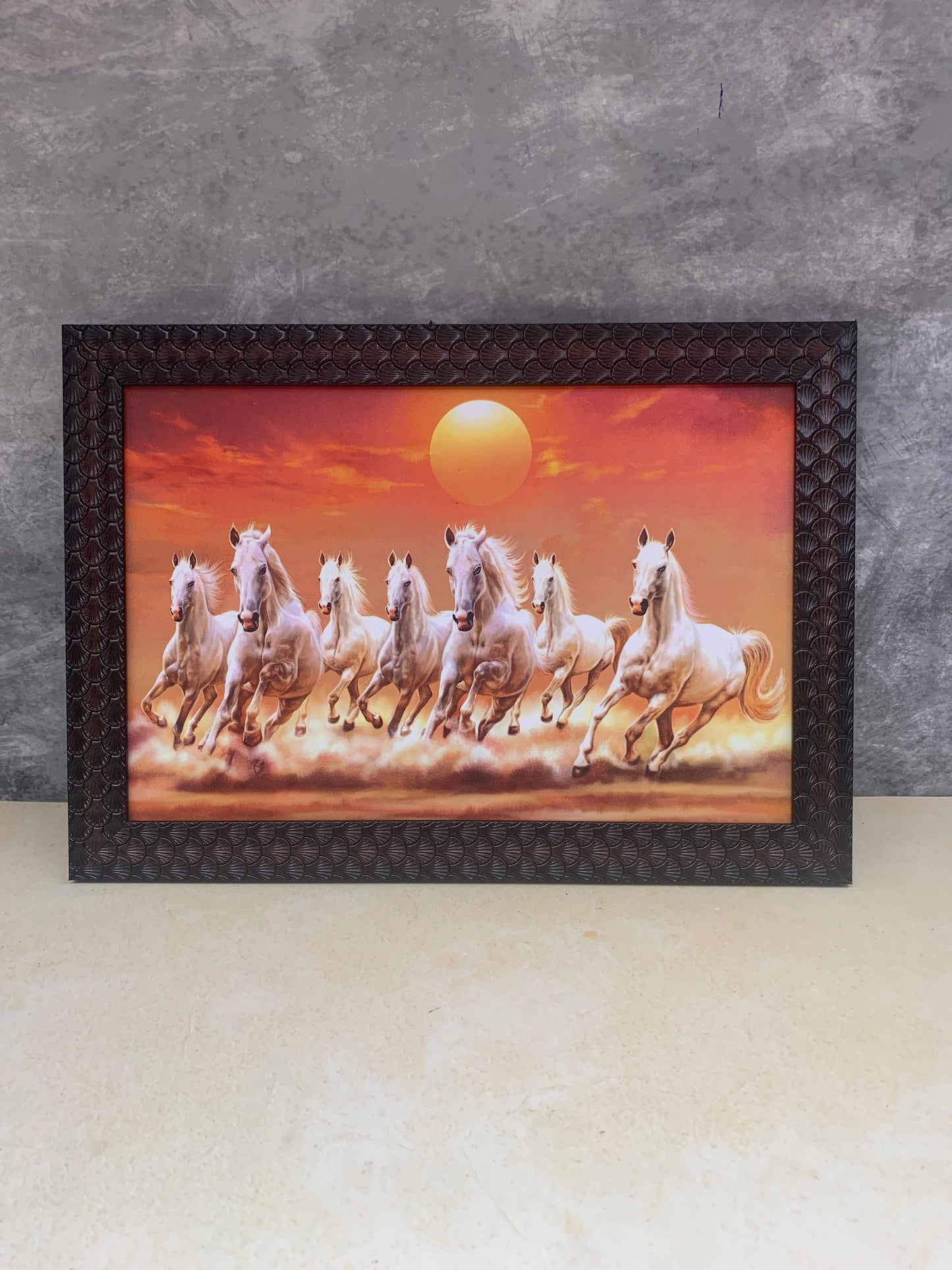 7 horse Painting with Print Frame - PF0025