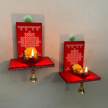 Wooden Kolam Wall Shelf Pair, Vilakku madam - VM8