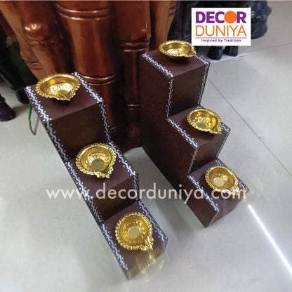 3 Step Diya Stand - Vilakku Padi with Brass Diyas - DS09