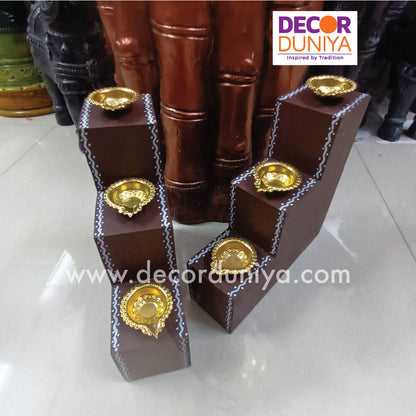 3 Step Diya Stand - Vilakku Padi with Brass Diyas - DS09