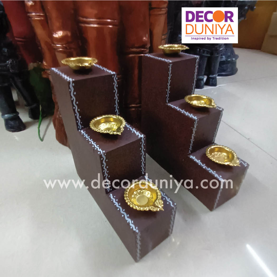 3 Step Diya Stand - Vilakku Padi with Brass Diyas - DS09