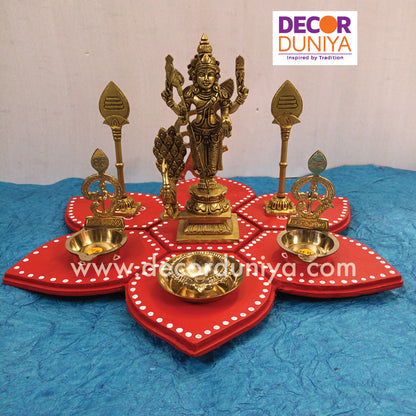 Flower Kolam Manai with Brass Murugar set - FM01