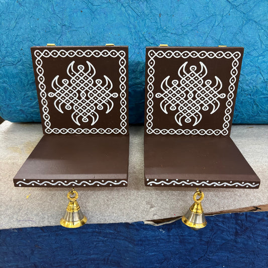 Wooden Kolam Wall Shelf Pair, Vilakku madam - VM10