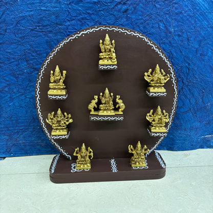 Wooden Handcrafted Stand with Brass Ashtalakshmi Set - ALC3