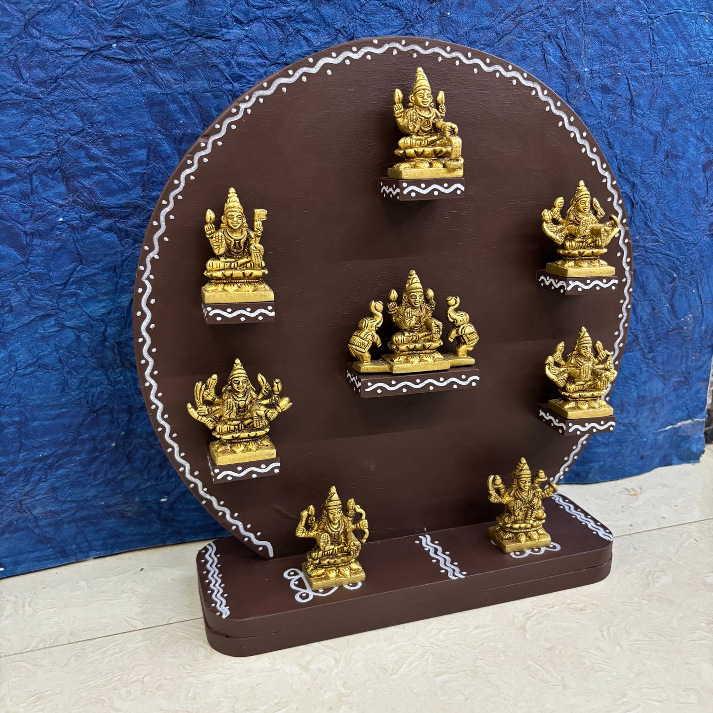 Wooden Handcrafted Stand with Brass Ashtalakshmi Set - ALC3