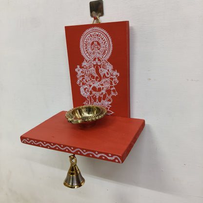 Wooden Ganesha Kolam Wall Shelf Pair, Vilakku madam - VMG1