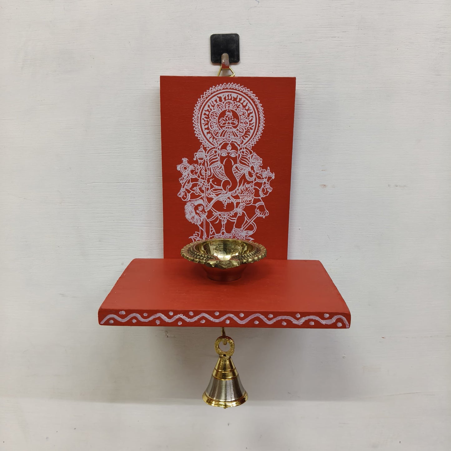 Wooden Ganesha Kolam Wall Shelf Pair, Vilakku madam - VMG1