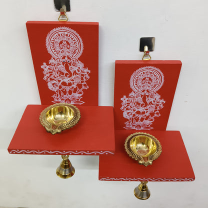 Wooden Ganesha Kolam Wall Shelf Pair, Vilakku madam - VMG1