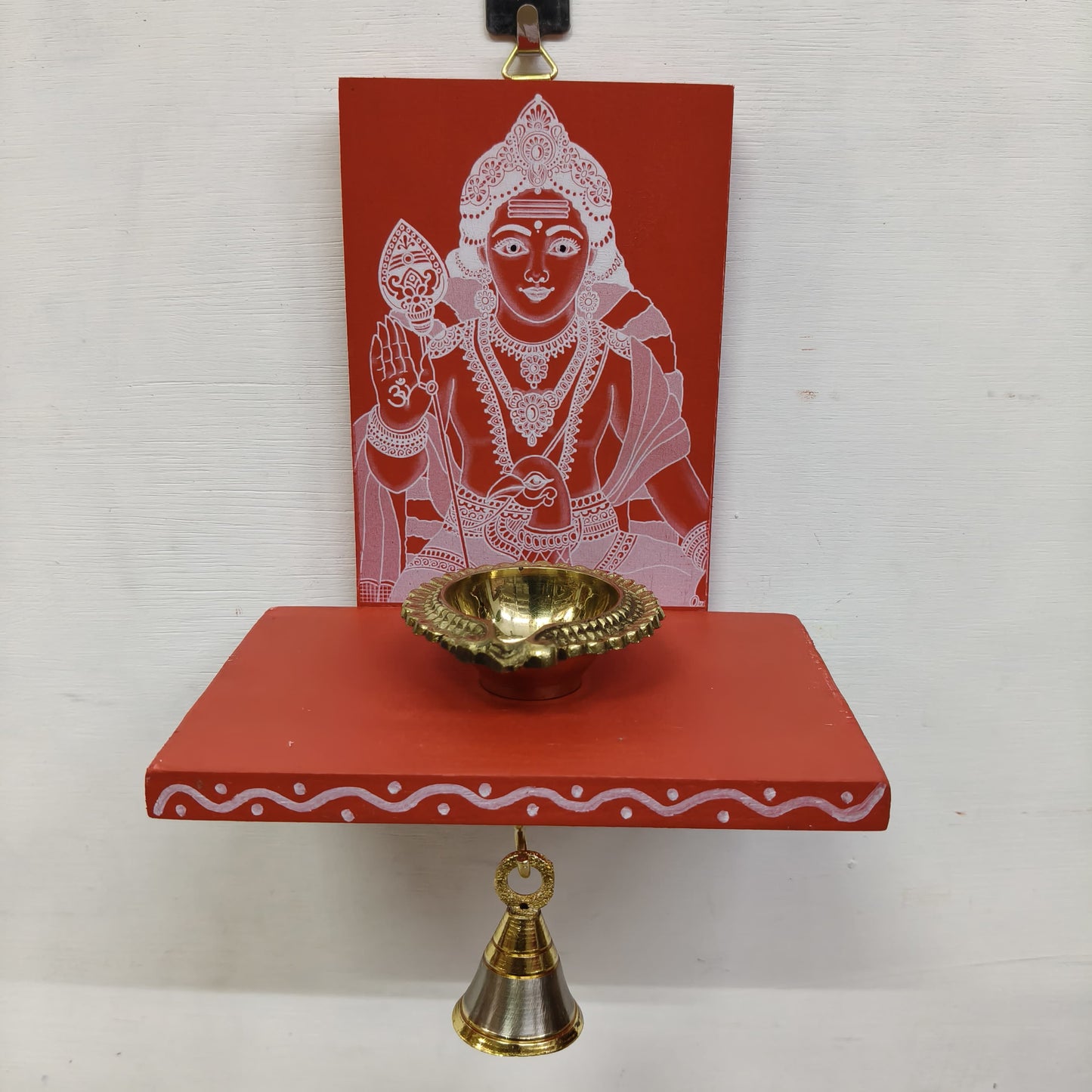 Wooden Ganesha Kolam Wall Shelf Pair, Vilakku madam - VMM1