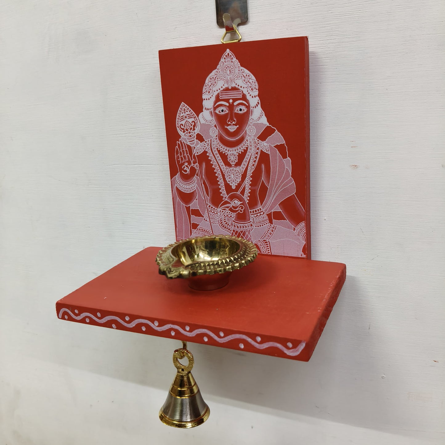 Wooden Ganesha Kolam Wall Shelf Pair, Vilakku madam - VMM1