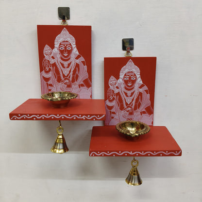 Wooden Ganesha Kolam Wall Shelf Pair, Vilakku madam - VMM1