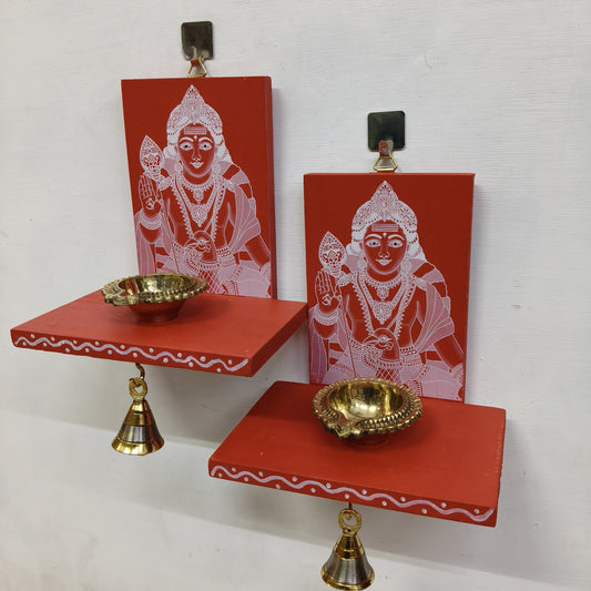 Wooden Ganesha Kolam Wall Shelf Pair, Vilakku madam - VMM1