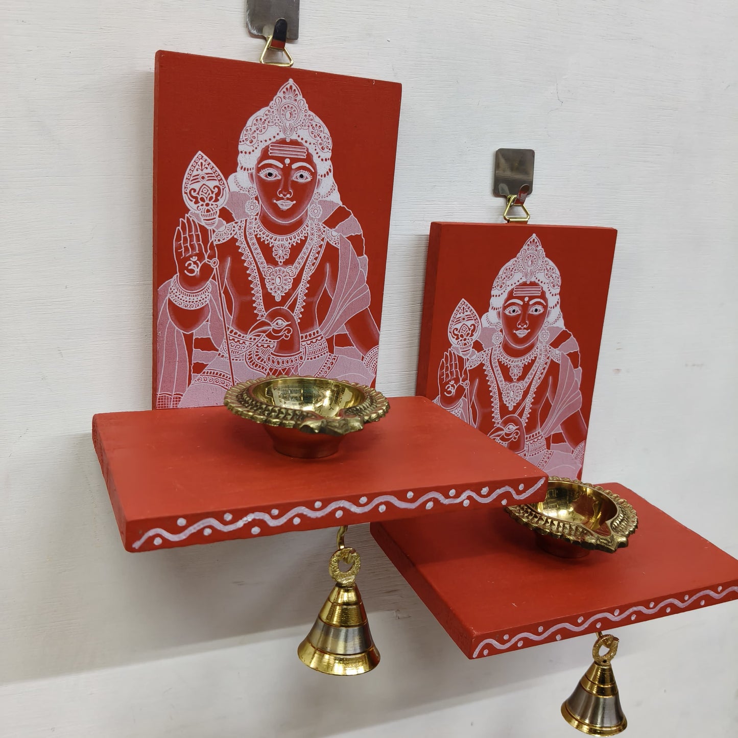 Wooden Ganesha Kolam Wall Shelf Pair, Vilakku madam - VMM1