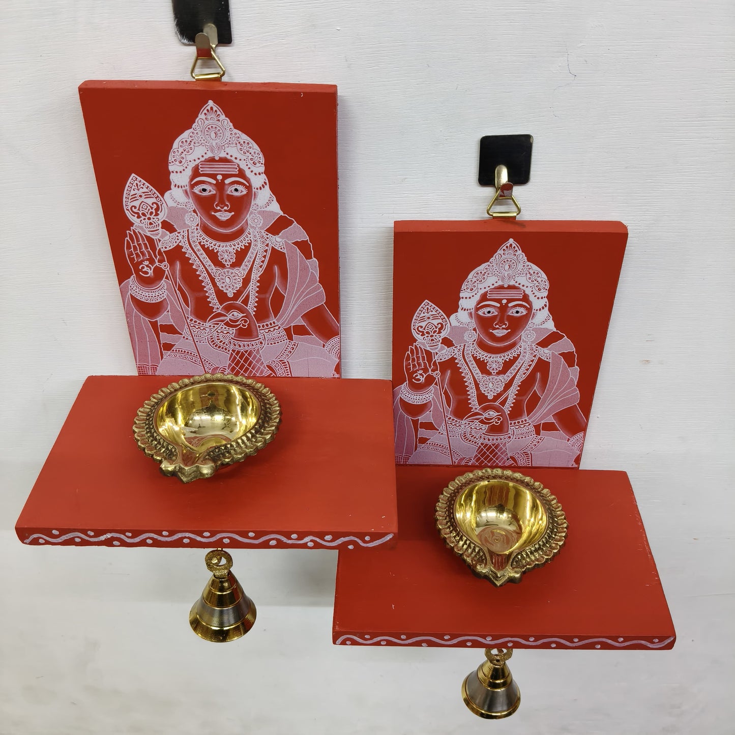 Wooden Ganesha Kolam Wall Shelf Pair, Vilakku madam - VMM1