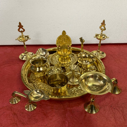 Brass Pooja Thali Set - 18 Pcs - PTS2