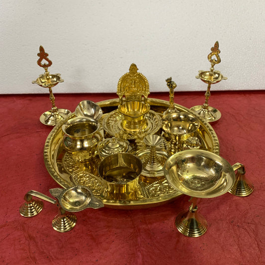 Brass Pooja Thali Set - 18 Pcs - PTS2