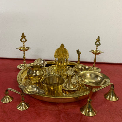 Brass Pooja Thali Set - 18 Pcs - PTS2