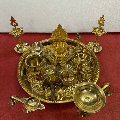 Brass Pooja Thali Set - 18 Pcs - PTS2