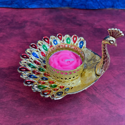 Meenakari Peacock Candle Light Holder - KSP52