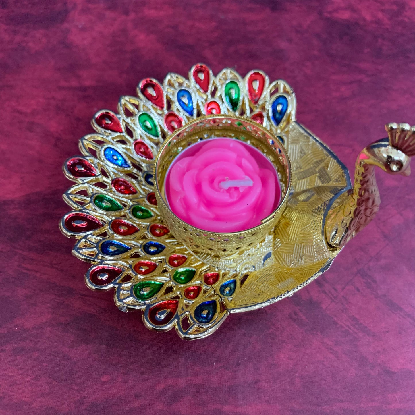 Meenakari Peacock Candle Light Holder - KSP52