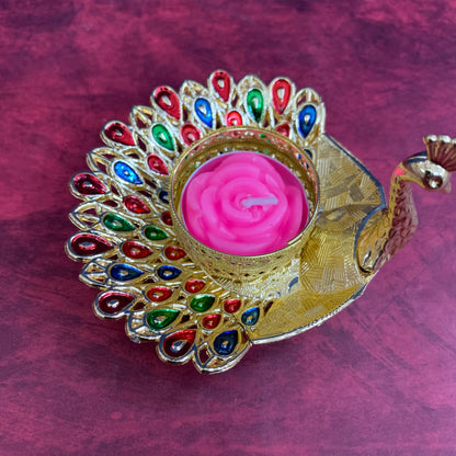 Meenakari Peacock Candle Light Holder - KSP52