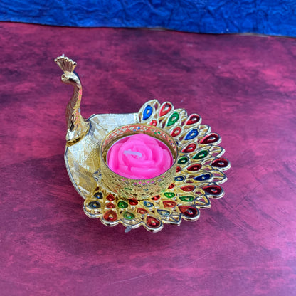 Meenakari Peacock Candle Light Holder - KSP52