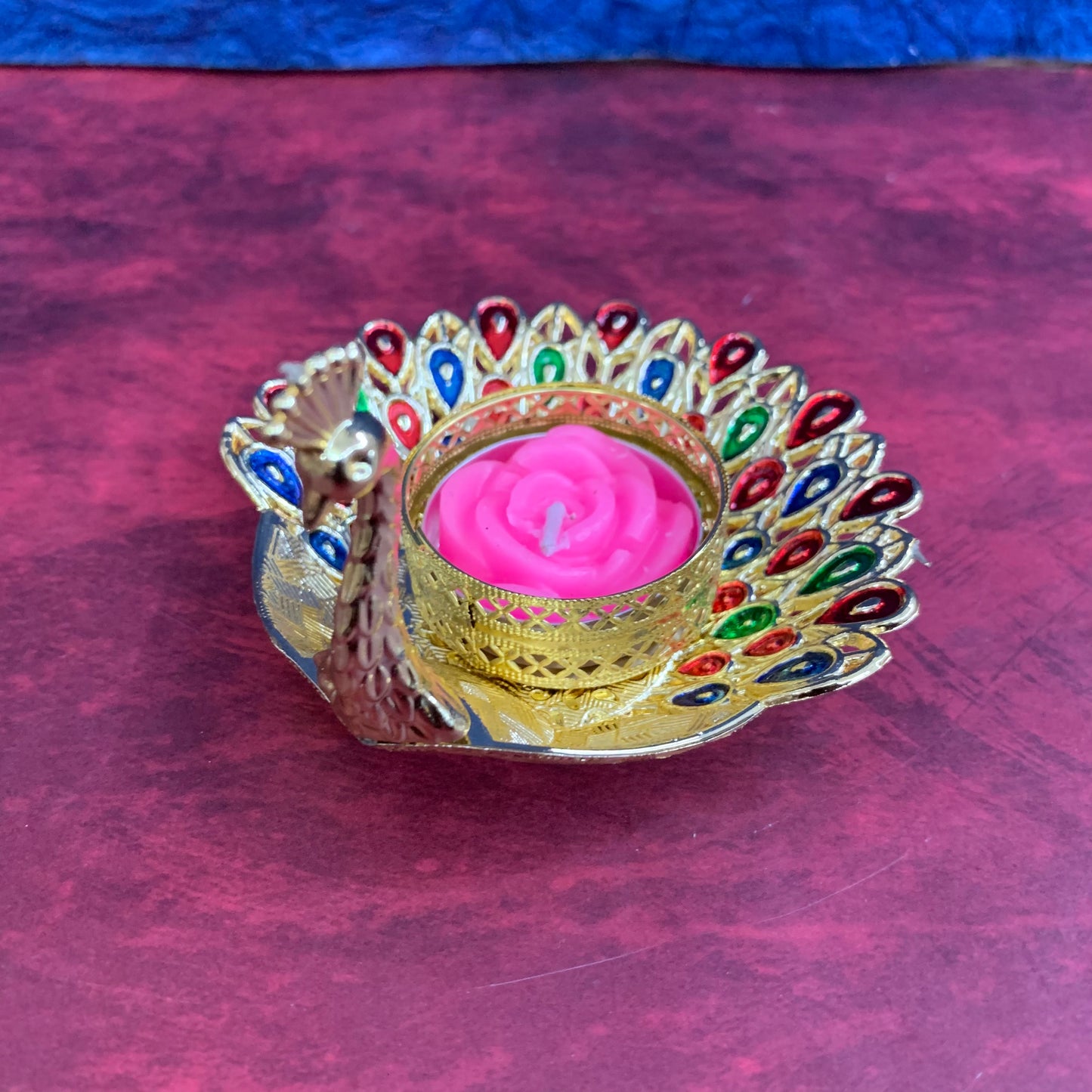 Meenakari Peacock Candle Light Holder - KSP52