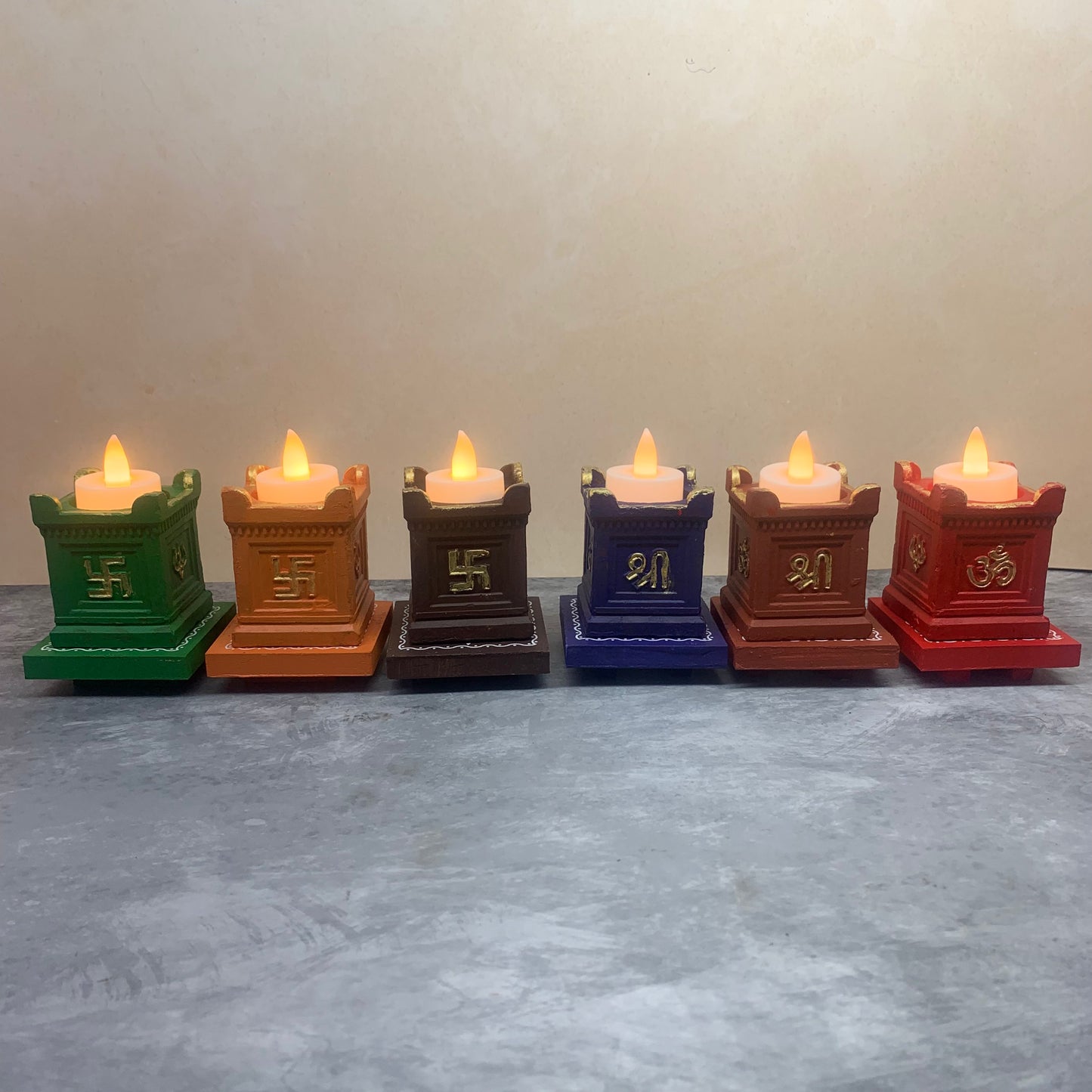 T Light with Clay Thulasi Maadam and wooden kolam base manai Size 3x3 inche-T03