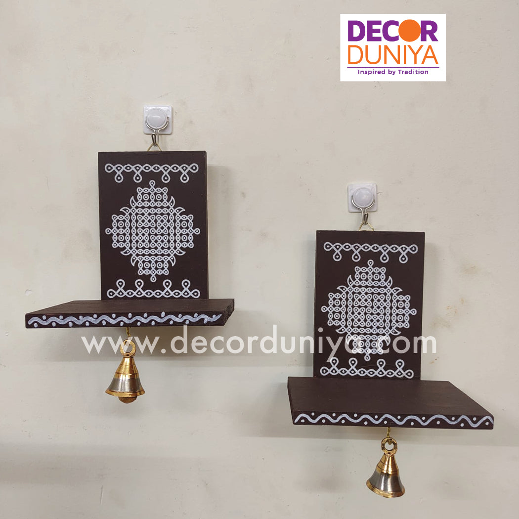 Wooden Kolam Wall Shelf Pair | Vilakku madam - VM7