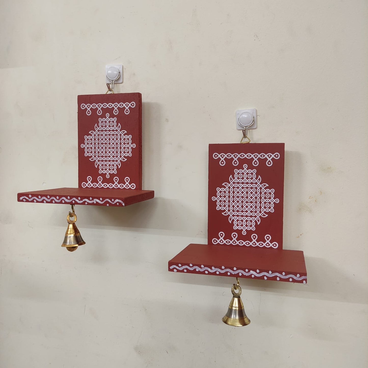 Wooden Kolam Wall Shelf Pair, Vilakku madam - VM6