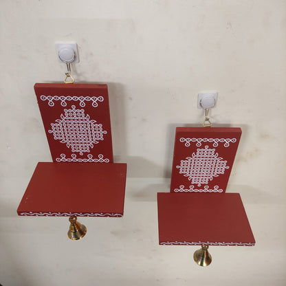 Wooden Kolam Wall Shelf Pair, Vilakku madam - VM6