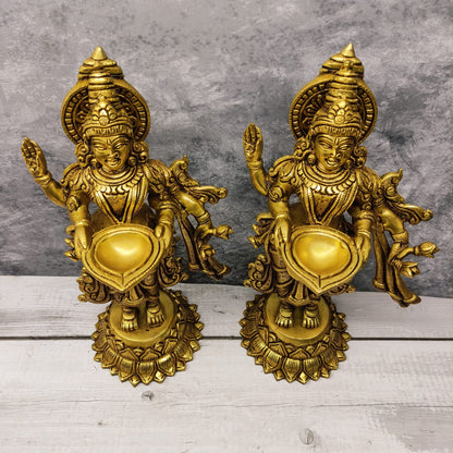 Brass Paavai Vilakku - Antique Finish Pair - PV1