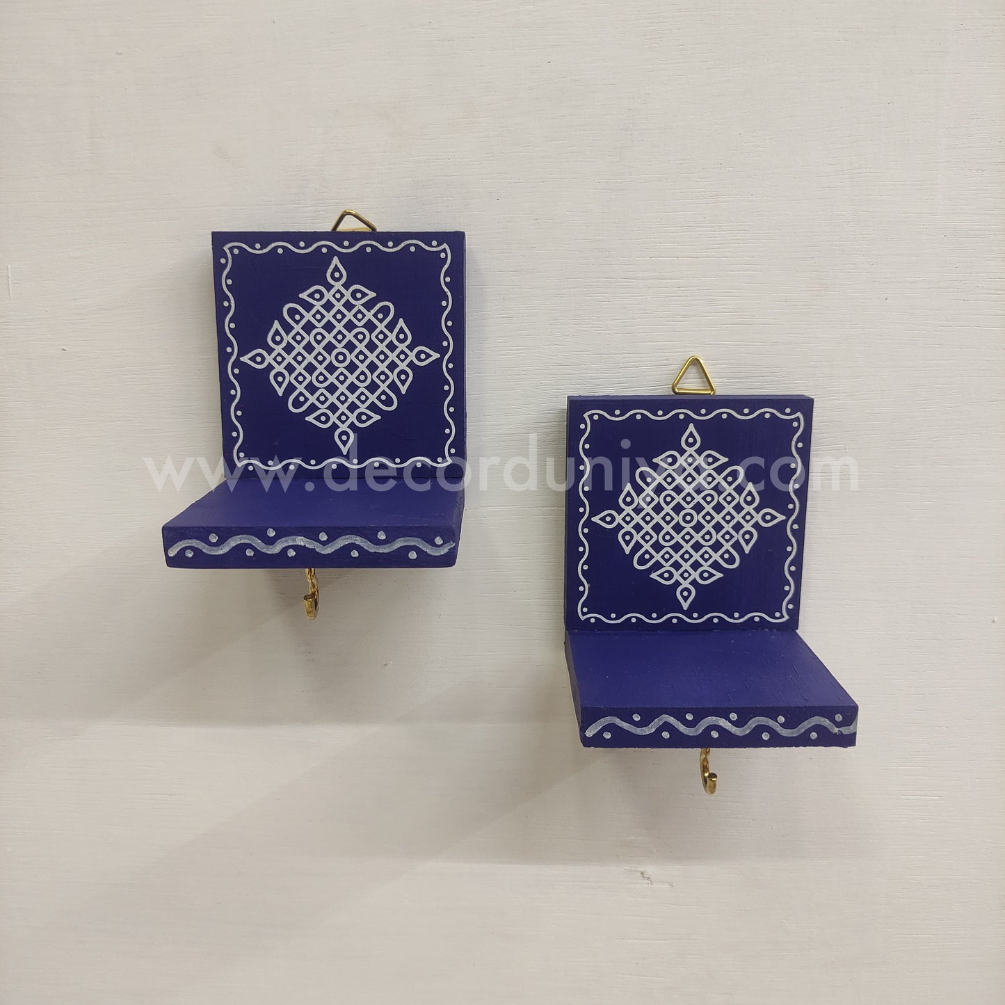 Wooden Kolam Wall Shelf Pair | Vilakku madam - VM38