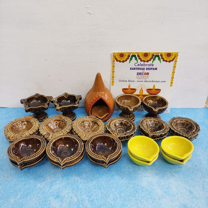 Karthigai Deepam - Vilakku Combo - Ceramic Diya Gift Box - VC2 - set of 27 lamps