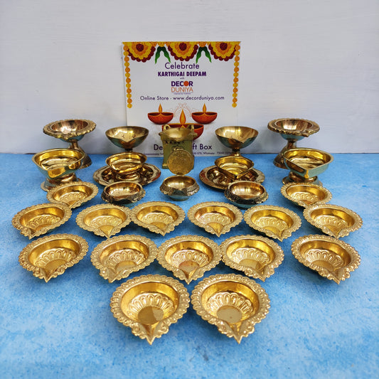 Karthigai Deepam - Vilakku Combo - Brass Diya Gift Box - VC1 - set of 27 lamps