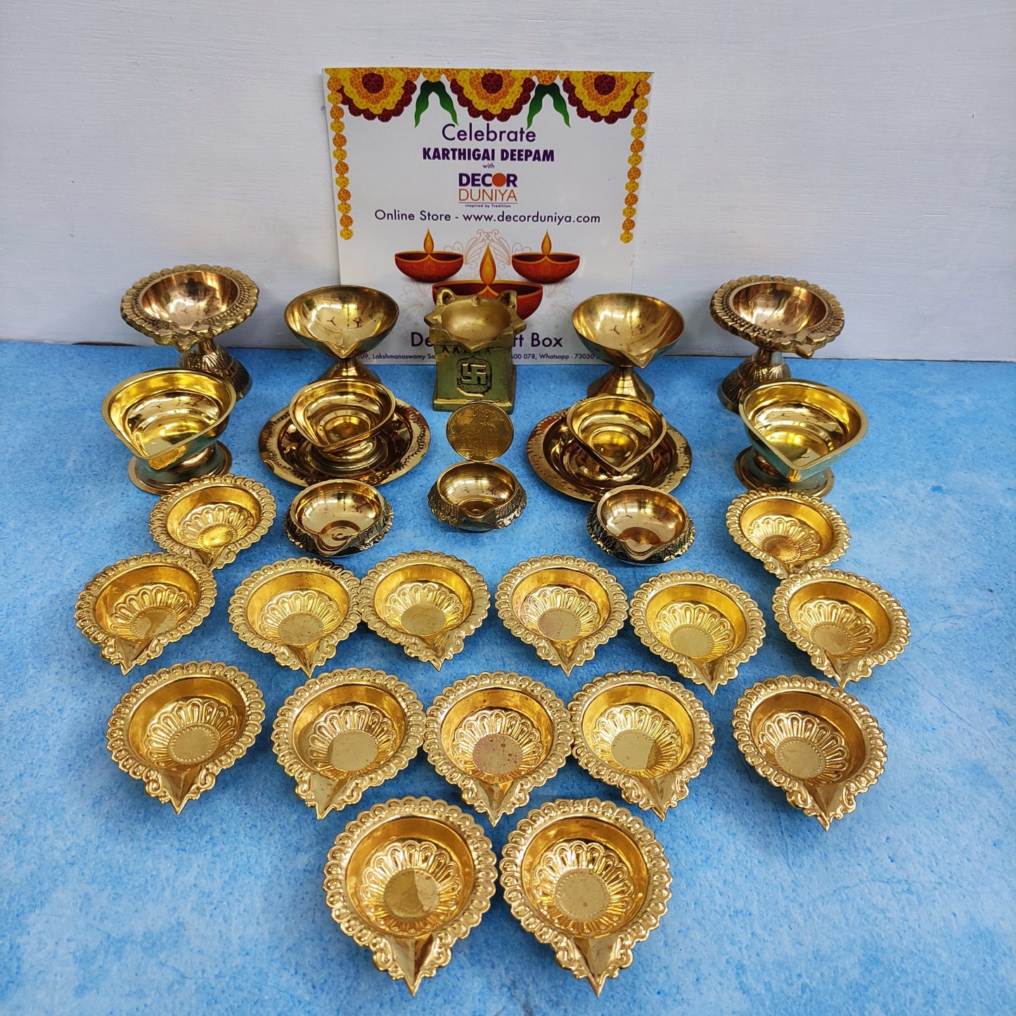 Karthigai Deepam - Vilakku Combo - Brass Diya Gift Box - VC1 - set of 27 lamps