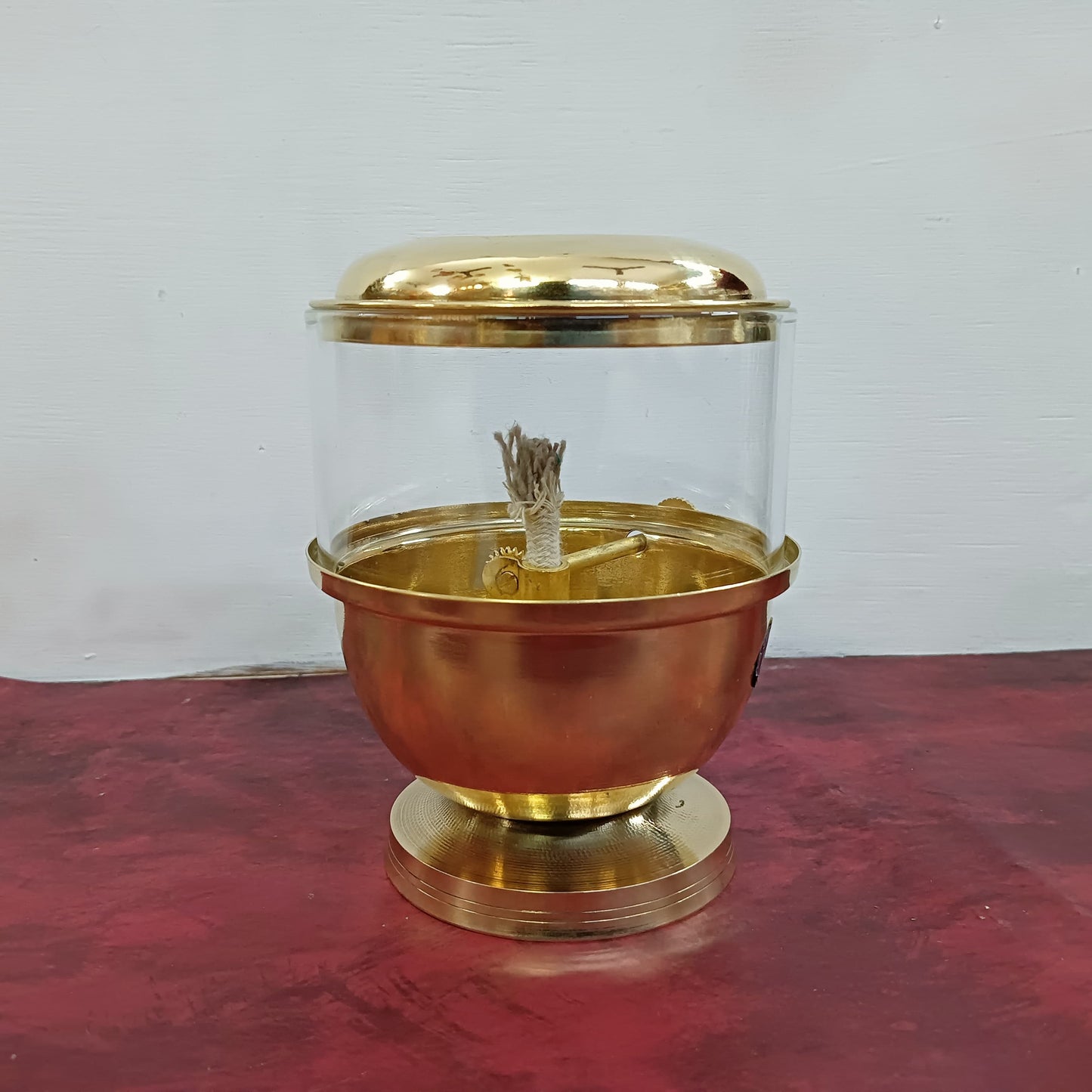 Brass Anaya vilakku with Glass Lid - MAN21