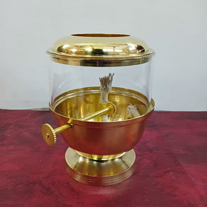 Brass Anaya vilakku with Glass Lid - MAN21